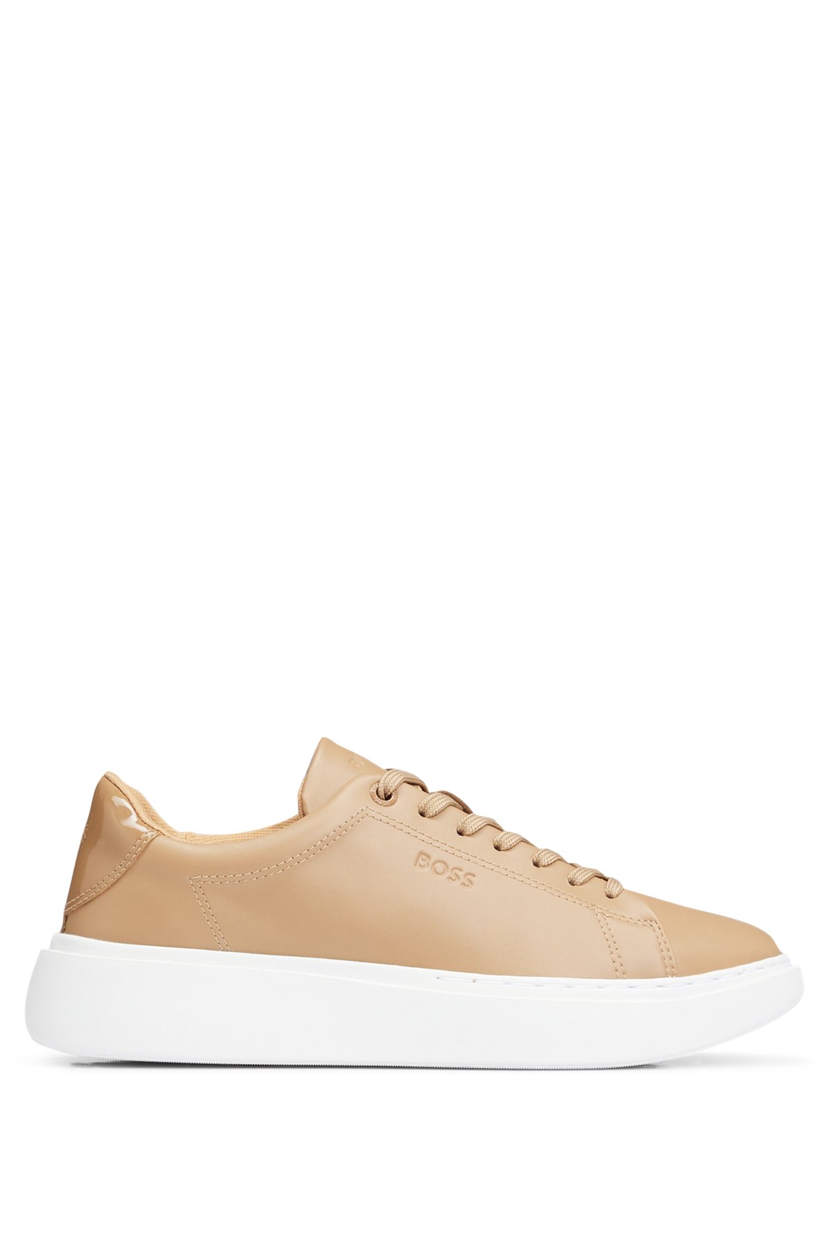 Logo-embossed cupsole trainers with glossy backtab, Beige