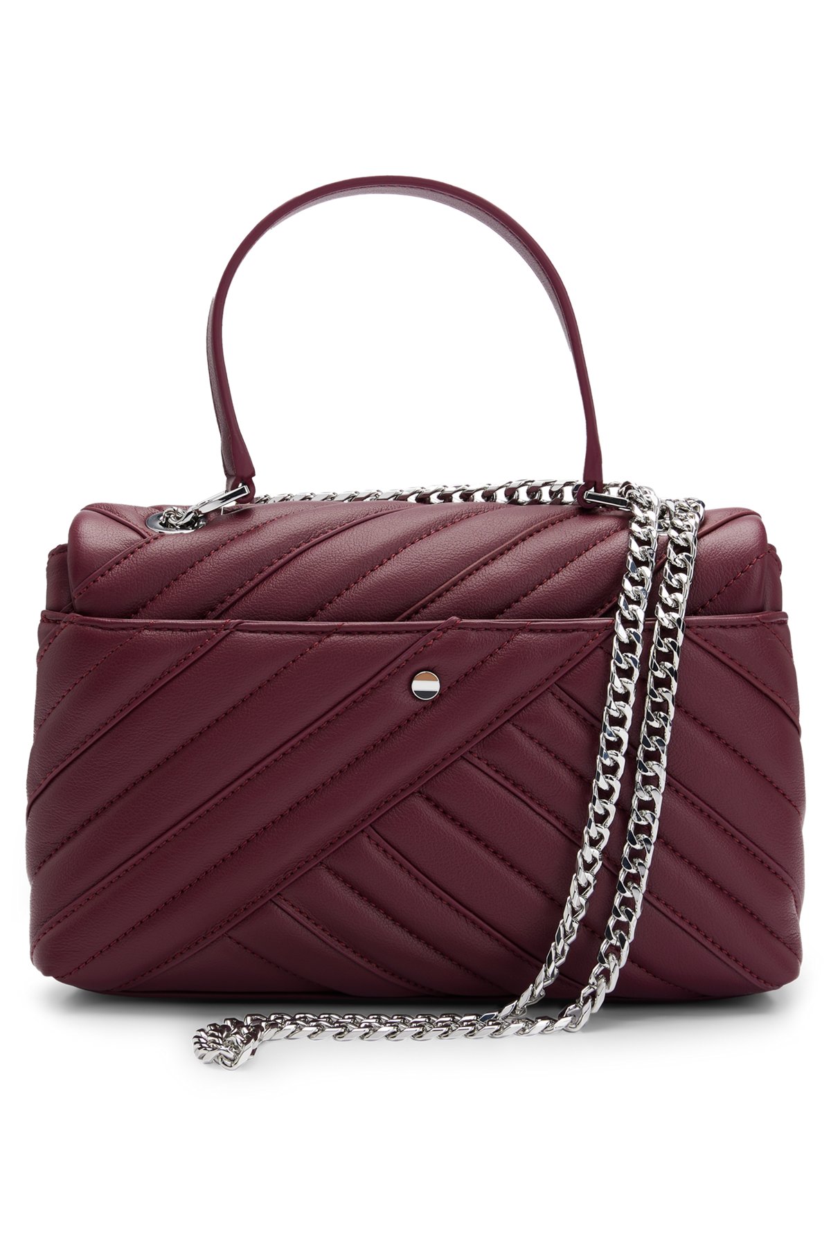 Quilted shoulder bag with monogram trim and chain, Dark Red