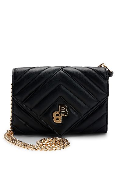 Quilted clutch bag with monogram hardware and chain, Black