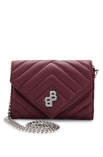 Quilted clutch bag with monogram hardware and chain, Dark Red