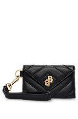 Grained-material card holder with double monogram, Black
