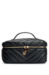 Quilted vanity case with double monogram trim, Black