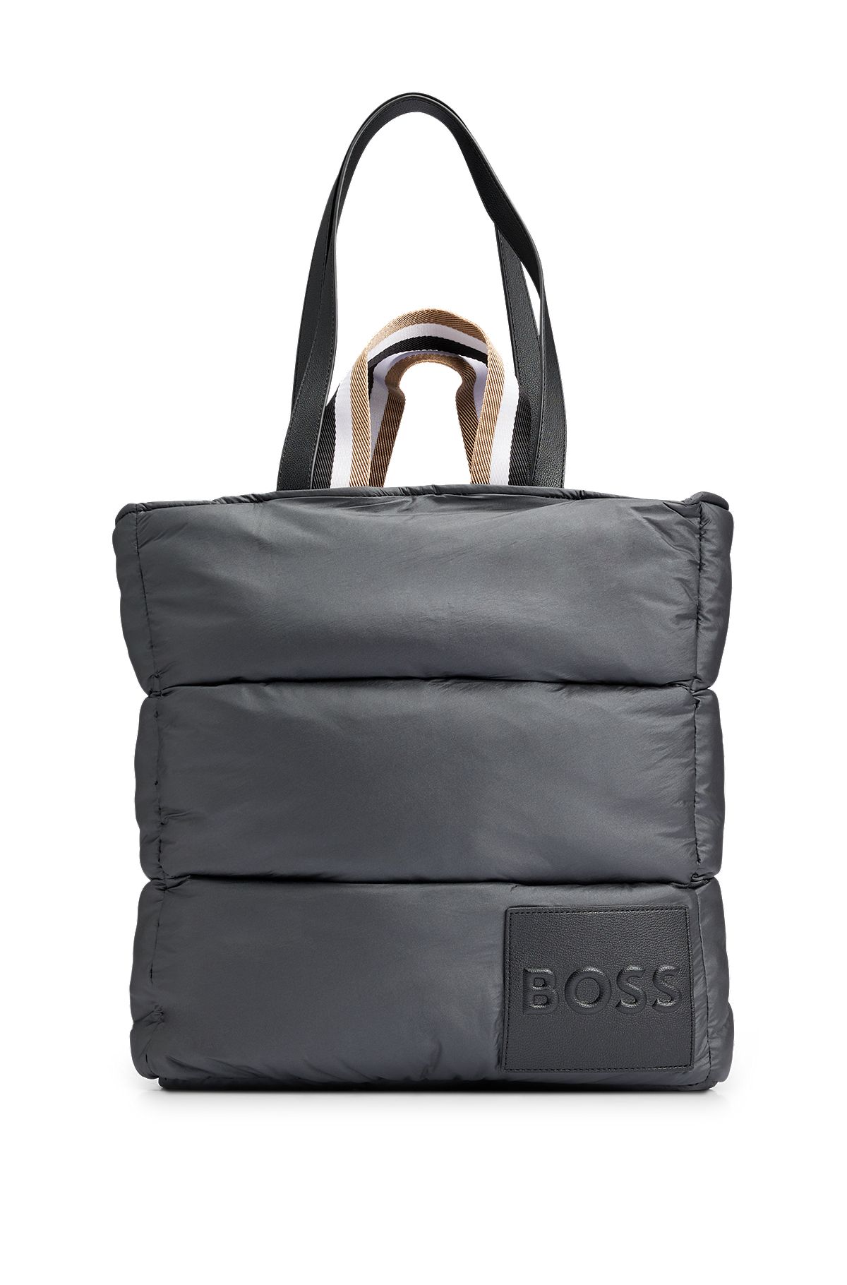 Padded tote bag with embossed-logo patch, Black
