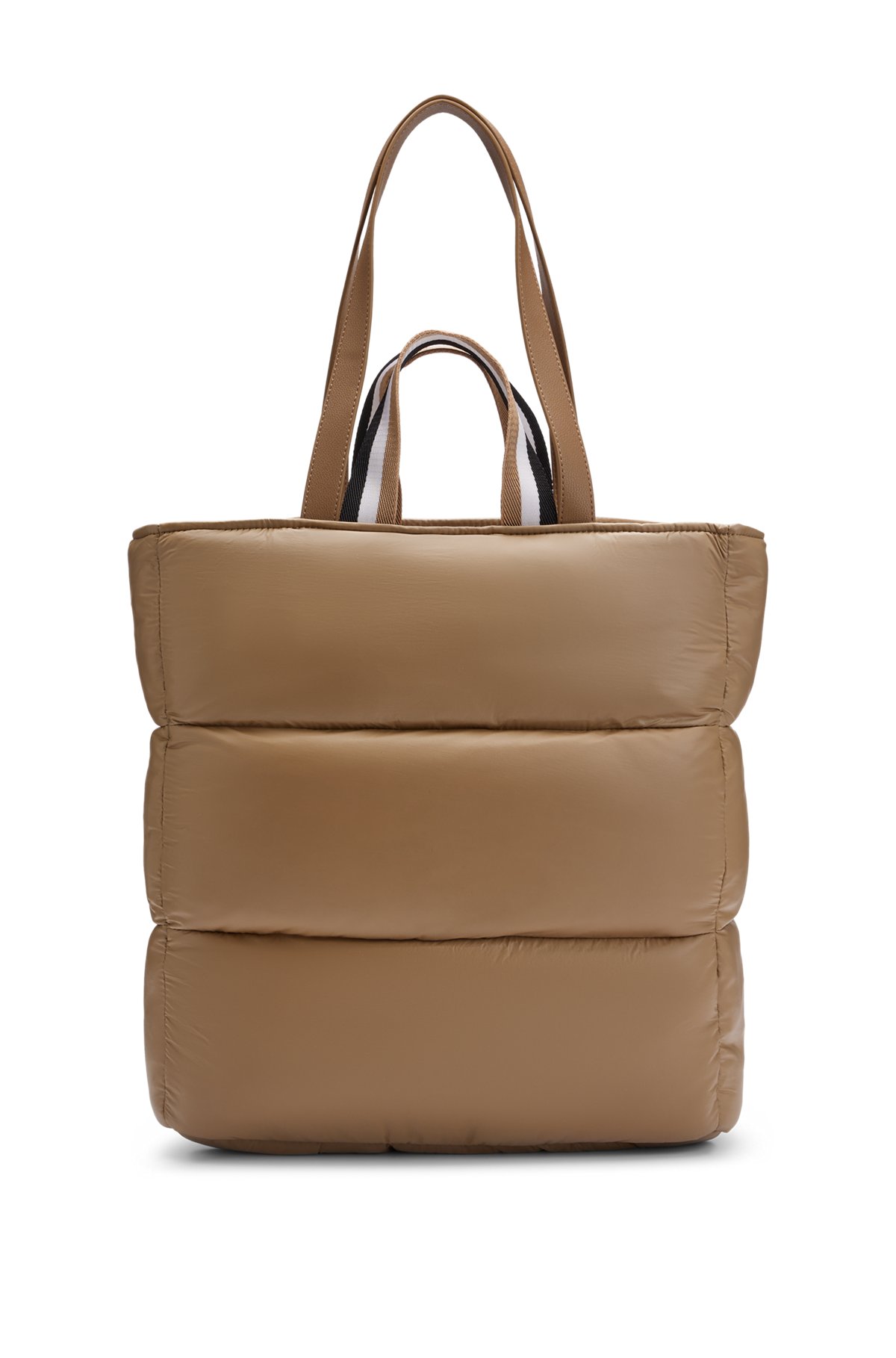 Padded tote bag with embossed-logo patch, Beige