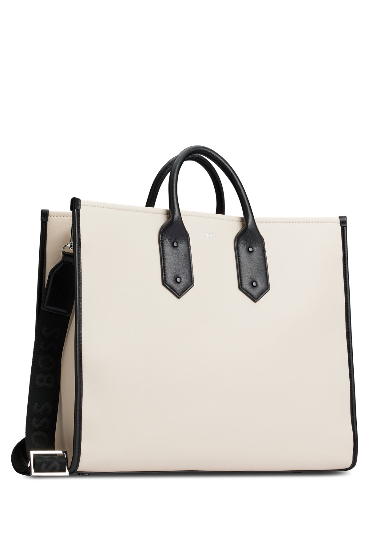 Tote bag in synthetic fabric with logo details, White