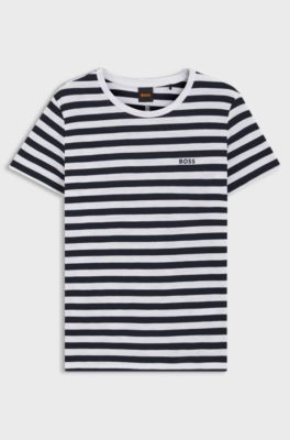 Slub-cotton T-shirt with horizontal stripe, Blue stripes