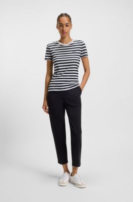 Slub-cotton T-shirt with horizontal stripe, Blue stripes