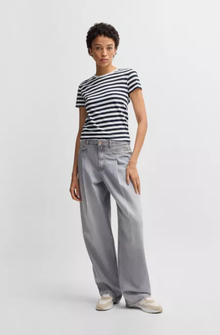 Slub-cotton T-shirt with horizontal stripe