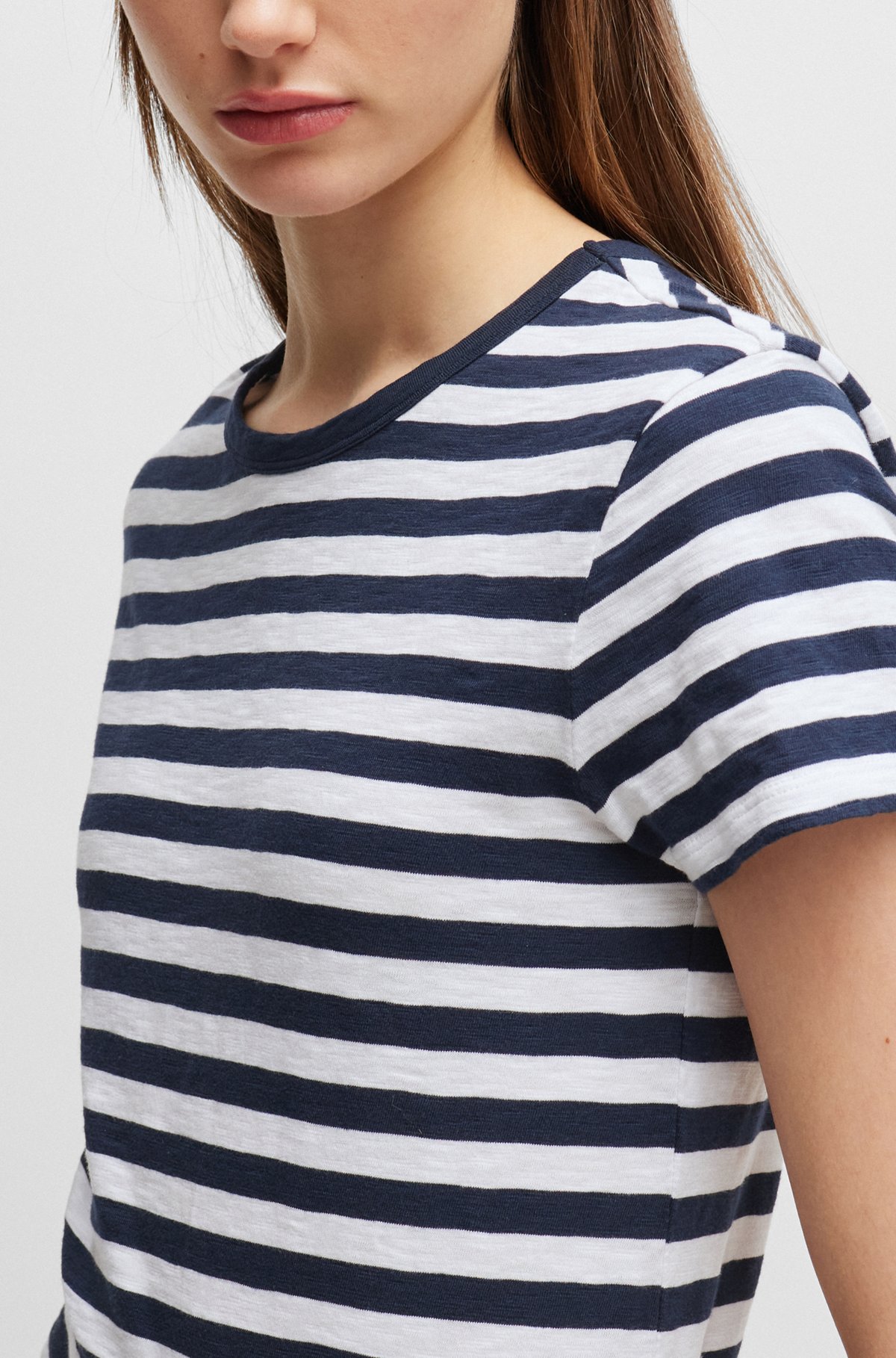 Slub-cotton T-shirt with horizontal stripe, Patterned