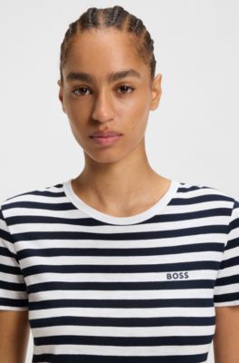 Slub-cotton T-shirt with horizontal stripe, Blue Stripes