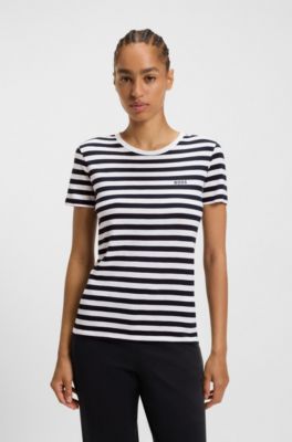 Slub-cotton T-shirt with horizontal stripe, Blue stripes