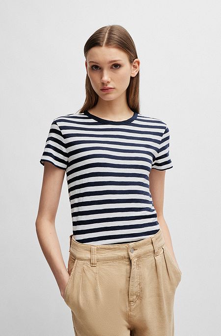 Slub-cotton T-shirt with horizontal stripe, Patterned