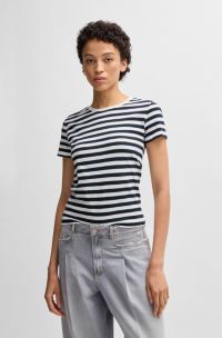 T-Shirt aus strukturierter Baumwolle mit Querstreifen, Blau gemustert