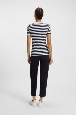 Slub-cotton T-shirt with horizontal stripe, Blue stripes