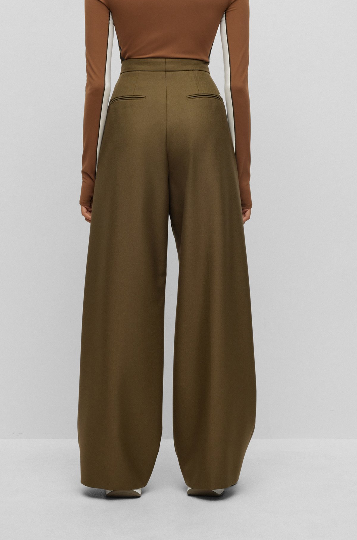 Pantalon Oversized Fit BOSS x Alica Schmidt en laine éco-responsable, Vert sombre