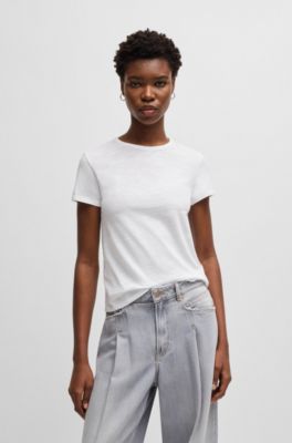 슬러브 코튼 스쿱넥 티셔츠, 화이트