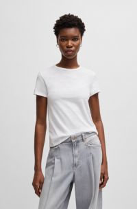 T-Shirt aus strukturierter Baumwolle mit U-Ausschnitt, Weiß