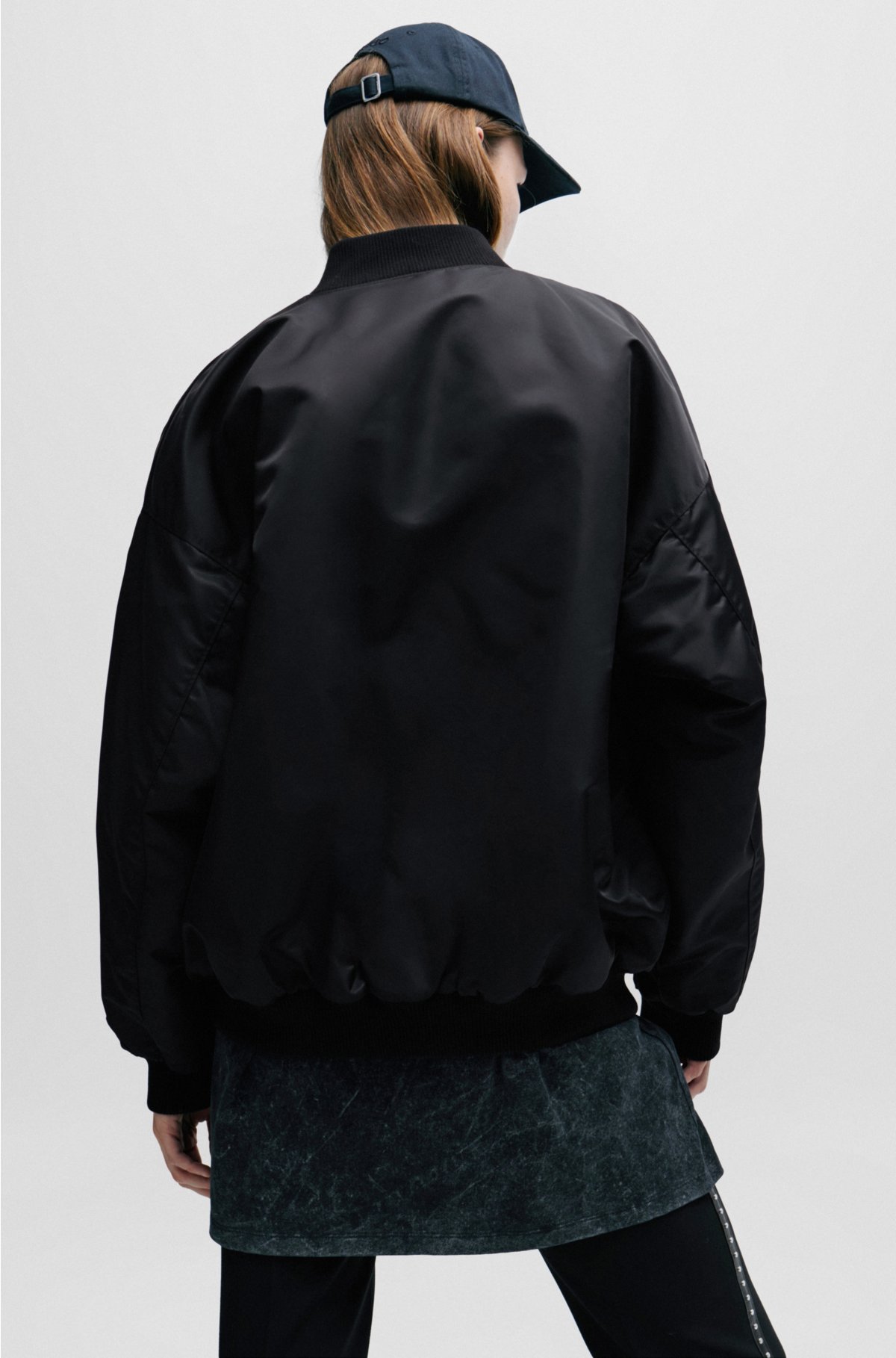 Oversized-fit bomber jacket in water-repellent fabric, Black