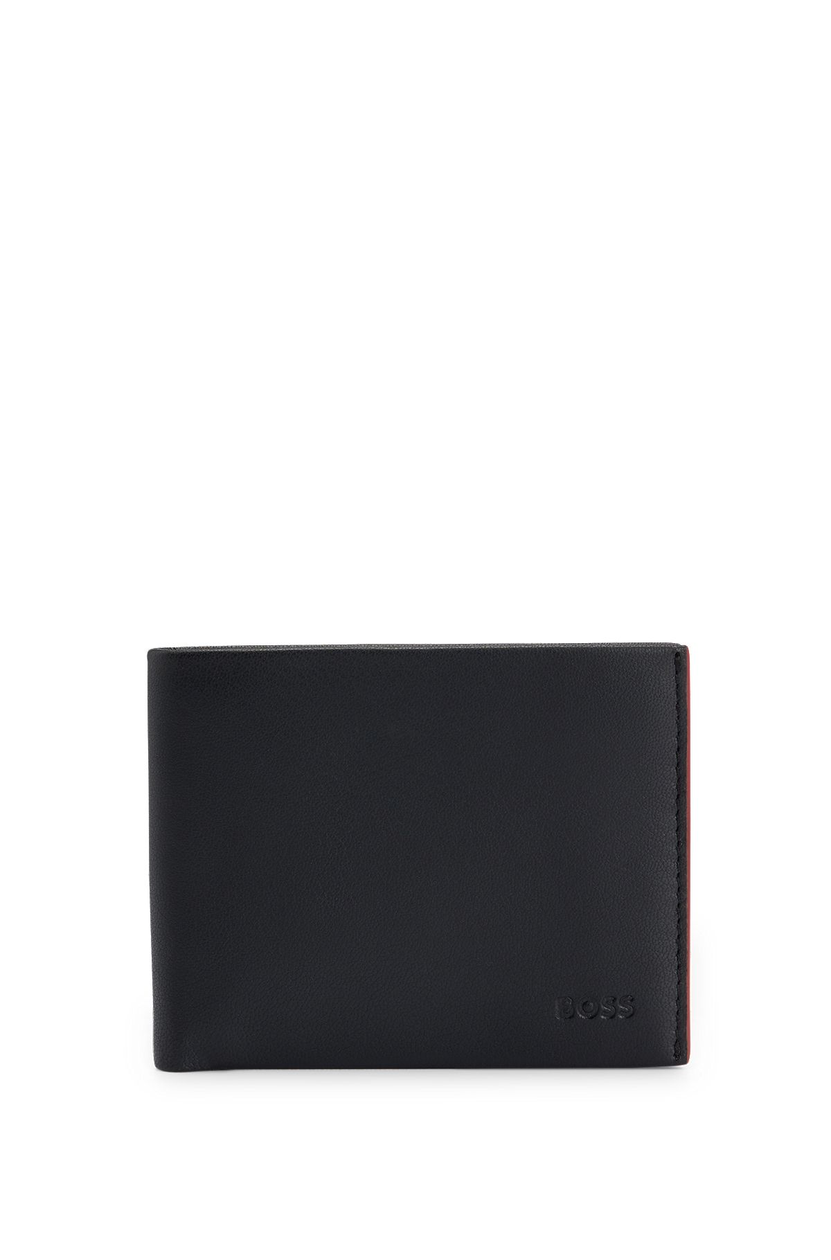 Logo-embossed leather wallet with six card slots, Black