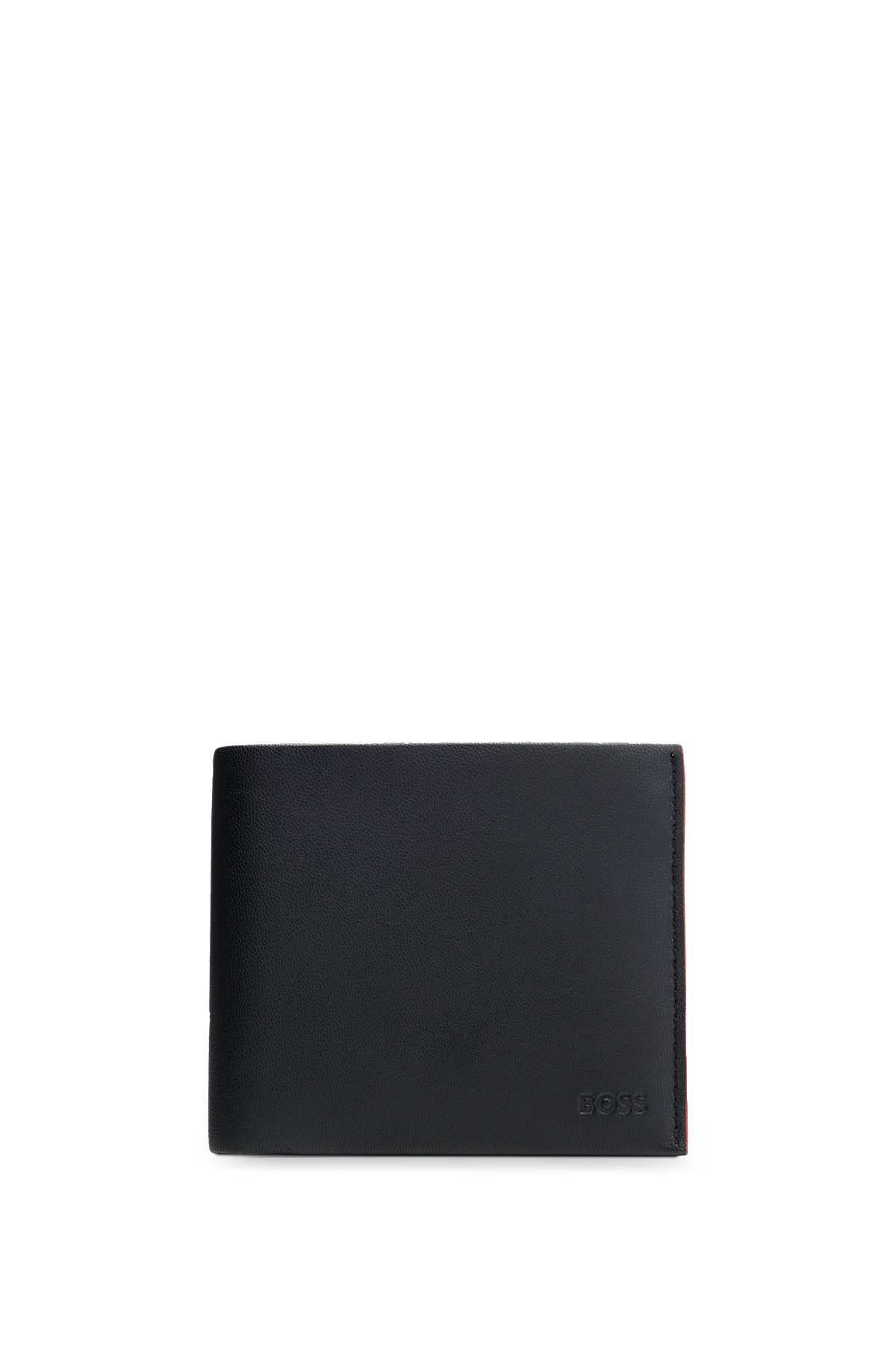 Logo-embossed leather wallet with coin pocket, Black