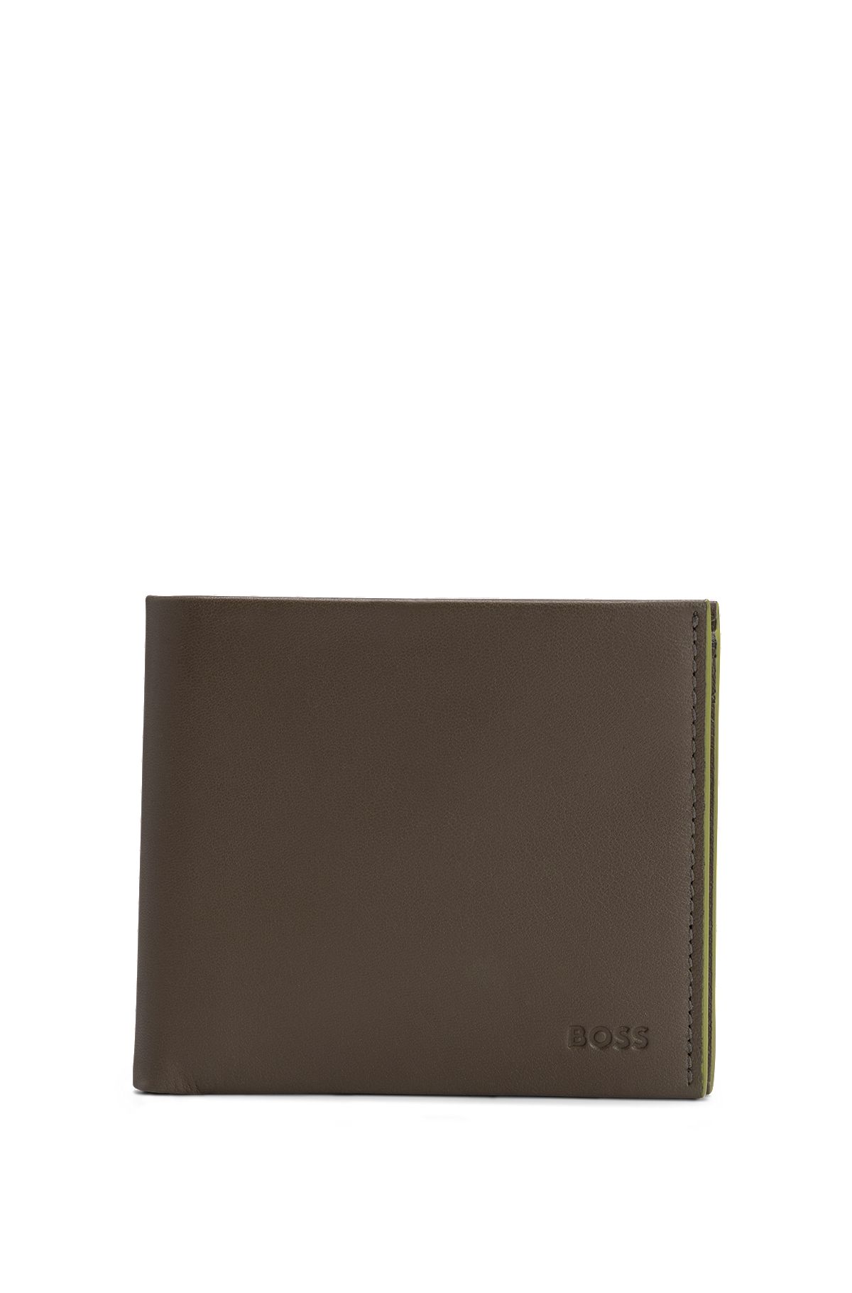 Logo-embossed leather wallet with coin pocket, Dark Green