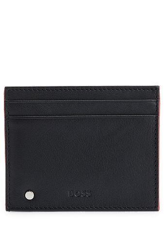 Matte-leather card holder with embossed logo, Black