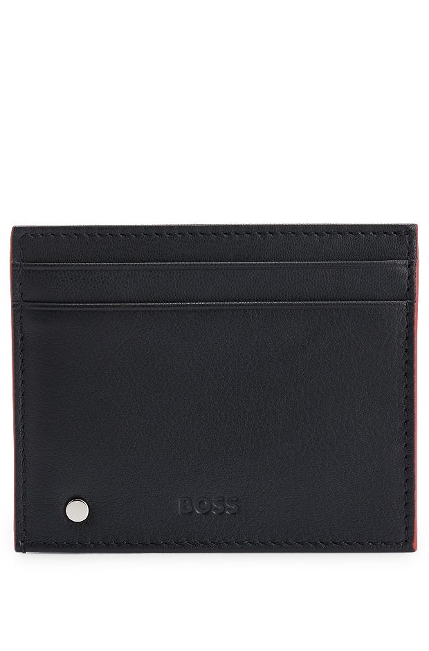 Matte-leather card holder with embossed logo, Black