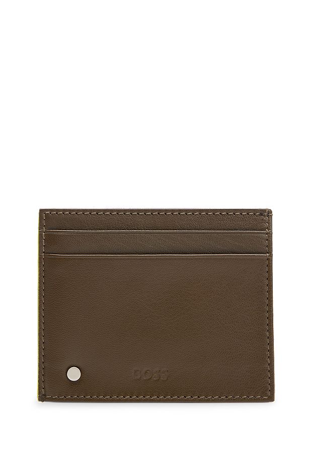 Matte-leather card holder with embossed logo, Dark Green