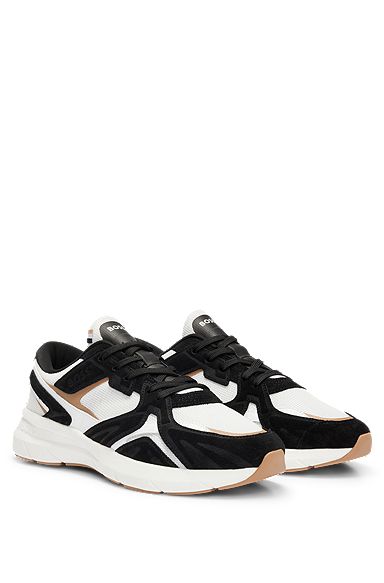 Mixed-material trainers with suede and mesh, Black