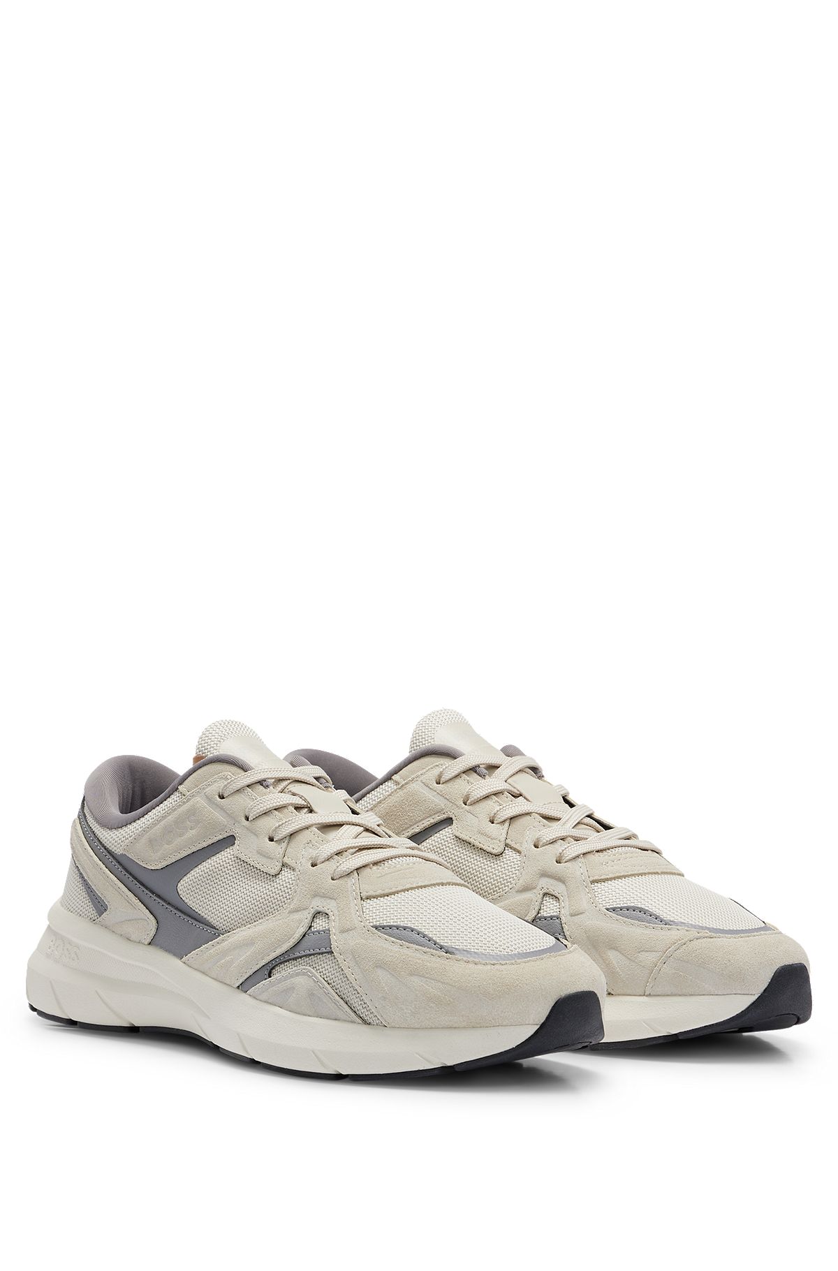 Mixed-material trainers with suede and mesh, Light Beige