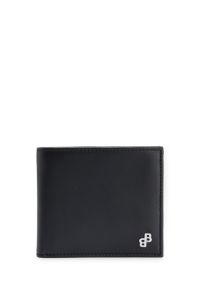 Monogram-trim leather wallet with coin pocket, Black