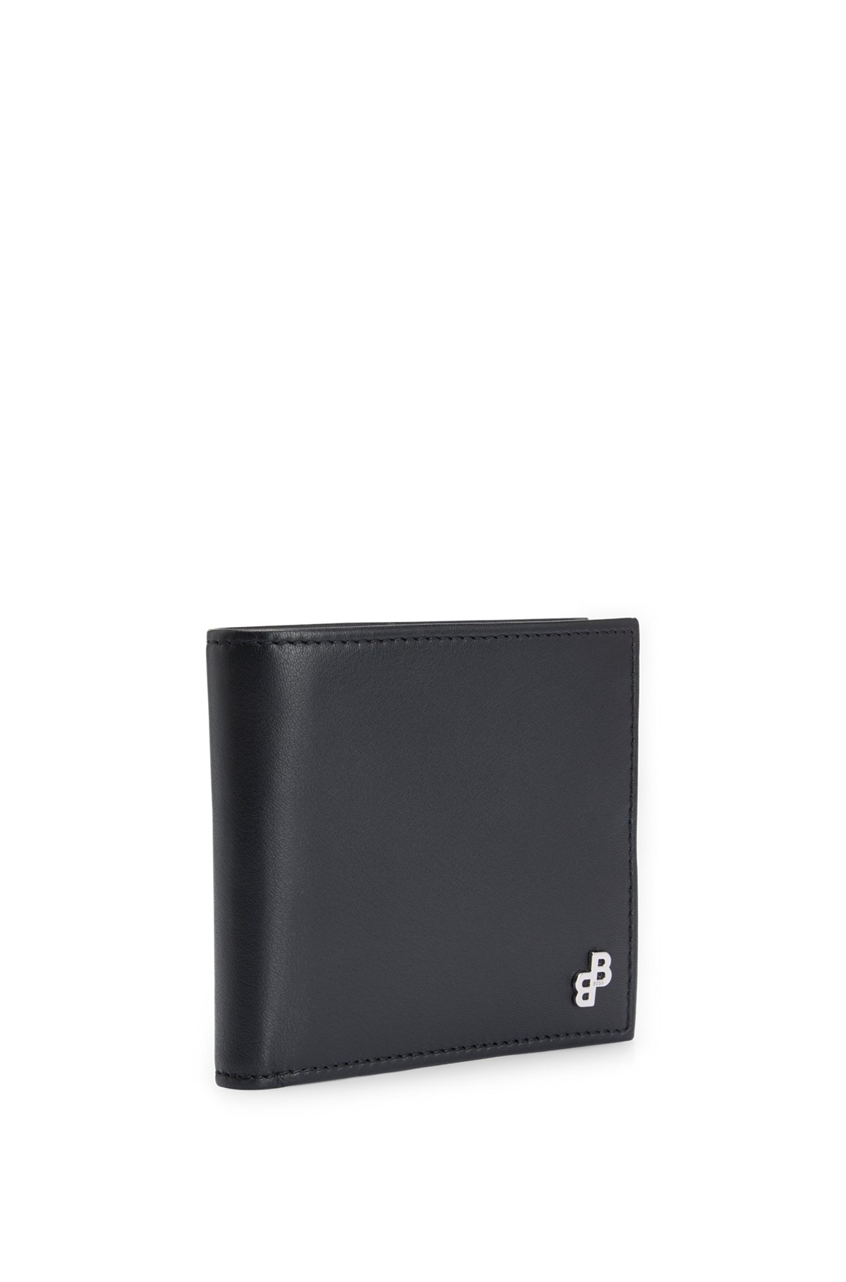 Monogram-trim leather wallet with coin pocket, Black
