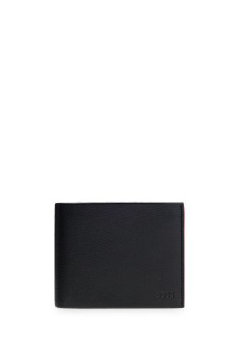 Trifold wallet in matte leather with embossed logo, Black