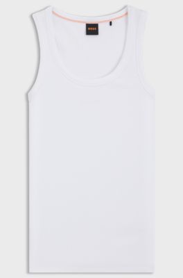 Slim-fit top van stretchkatoen met ribstructuur, Wit
