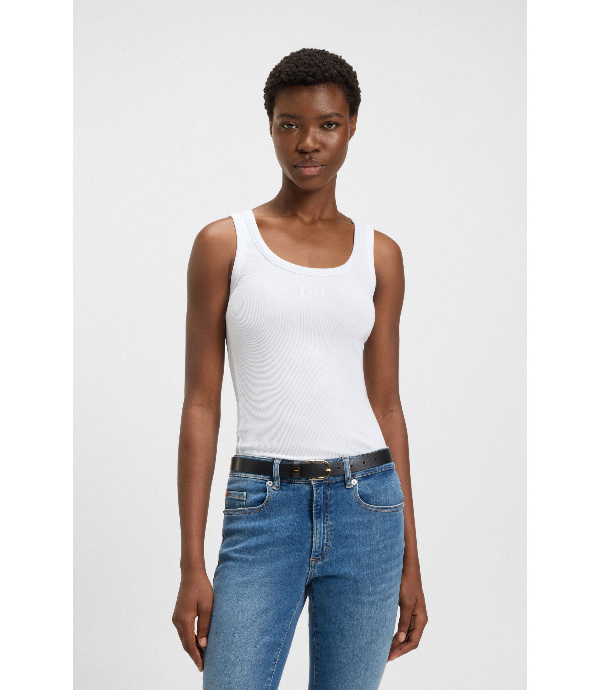 Slim-Fit Top aus gerippter Stretch-Baumwolle