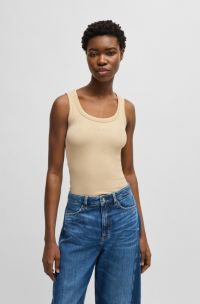 Slim-fit onderhemd van stretchkatoen met ribstructuur, Lichtbeige