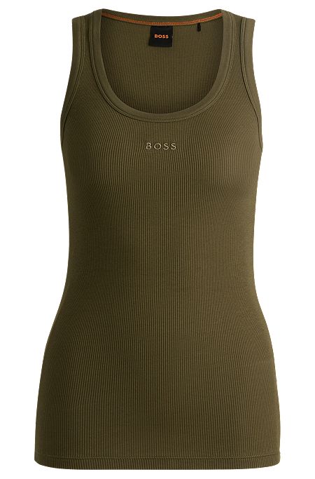 Stretch-cotton slim-fit vest with ribbed structure, Dark Green