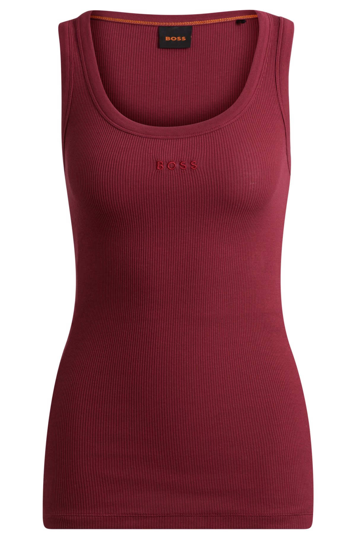 Stretch-cotton slim-fit vest with ribbed structure, Dark Red