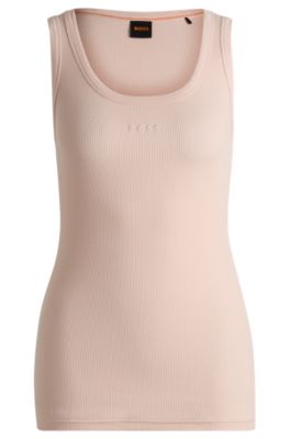 Stretch-cotton slim-fit top with ribbed structure, light pink