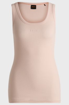 Stretch-cotton slim-fit top with ribbed structure, light pink