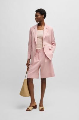 Stretch-cotton slim-fit top with ribbed structure, light pink