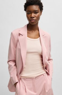 Stretch-cotton slim-fit top with ribbed structure, light pink
