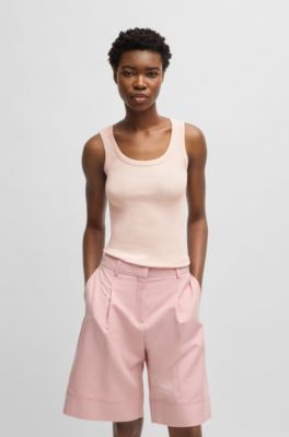 Stretch-cotton slim-fit top with ribbed structure, light pink