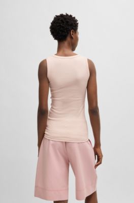 Stretch-cotton slim-fit top with ribbed structure, light pink