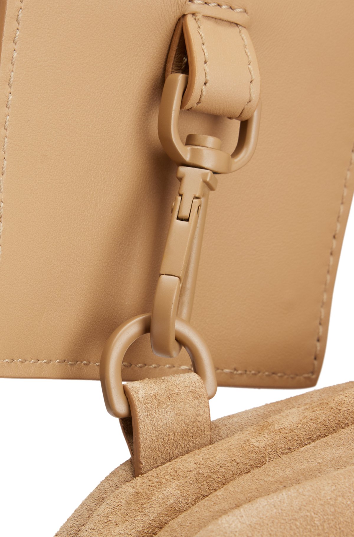 Clutch bag in velour-effect leather, Beige