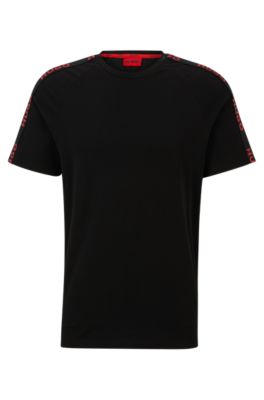 HUGO BOSS｜ (Relaxed-fit cotton T-shirt with tape and lo HUGO - Relaxed-fit T-shirt in stretch cotton with logo tape