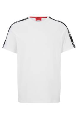 Hugo Relaxed-fit T-shirt In Stretch Cotton With Logo Tape In White