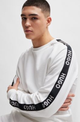 HUGO Cottonterry sweatshirt with logo tape and ribbed cuffs