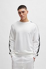 Cotton-terry sweatshirt with logo tape and ribbed cuffs, White