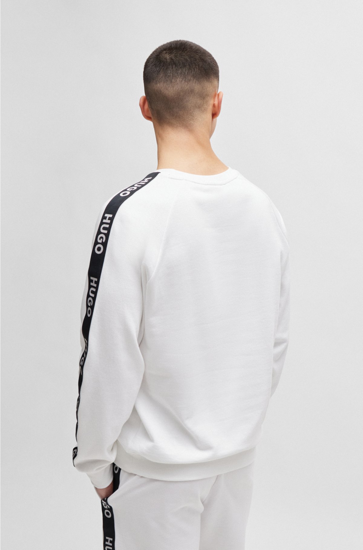 Cotton-terry sweatshirt with logo tape and ribbed cuffs, White